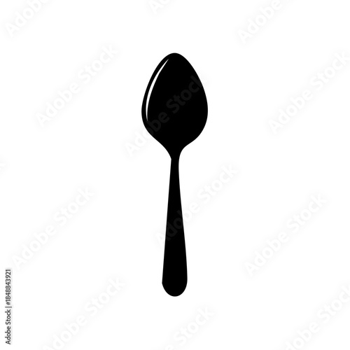 Elegant Black Silhouette of a Teaspoon: Minimalist Kitchenware Icon for Culinary Design Projects on White Background
