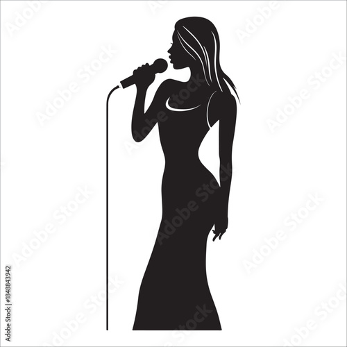 Silhouette of a woman singer performing Vector, illustration