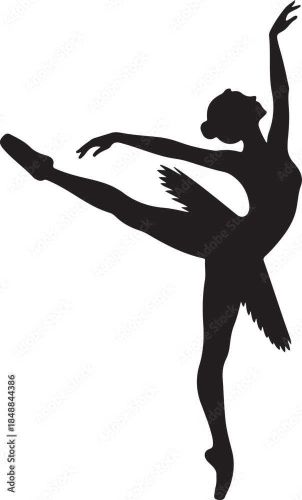 Fototapeta premium Ballet Dancer Silhouette – Silhouette of Ballerina Vector on White”