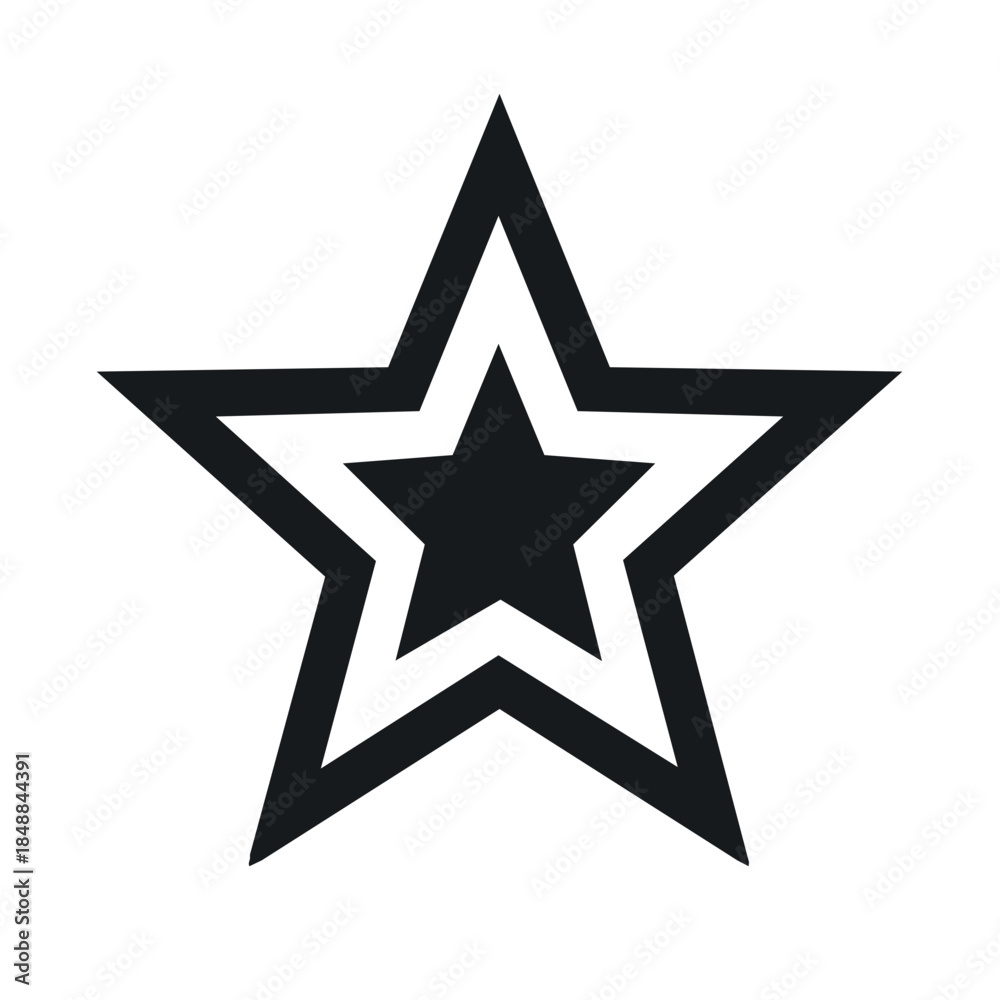 Obraz premium Single Five Pointed Star with Double Outline Simple Black and White Icon Design
