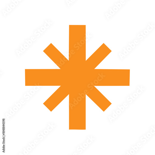Orange Eight-Pointed Starburst Cross Design Element Icon. Clean Abstract Graphic Symbol for Digital and Print Projects