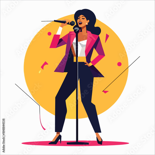 Confident woman  singer performing on stage Vector, illustration