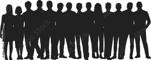 Large diverse group of people silhouettes standing together isolated on white background studio