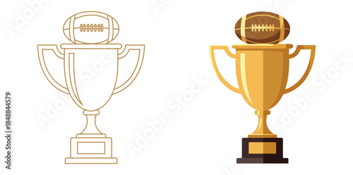 Gridiron Glory A golden trophy sits proudly, topped with an American football, symbolizing victory in the sport. Ideal for illustrating achievements in competition and sports.
