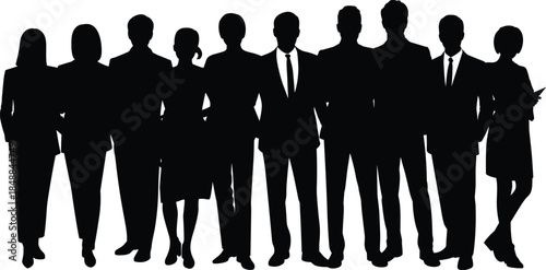 Professional business team silhouettes standing together isolated on white background, corporate workforce concept