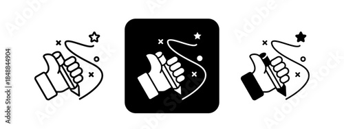 Writing  Solid color and black line drawing vector illustration set