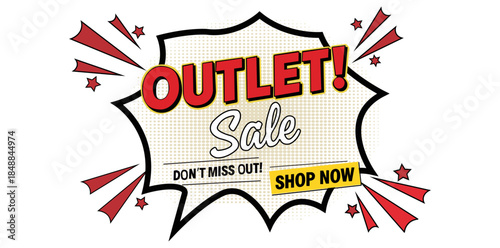 Outlet Sale Announcement An eye-catching advertisement, promoting an outlet sale with bold text and dynamic design to attract customers.