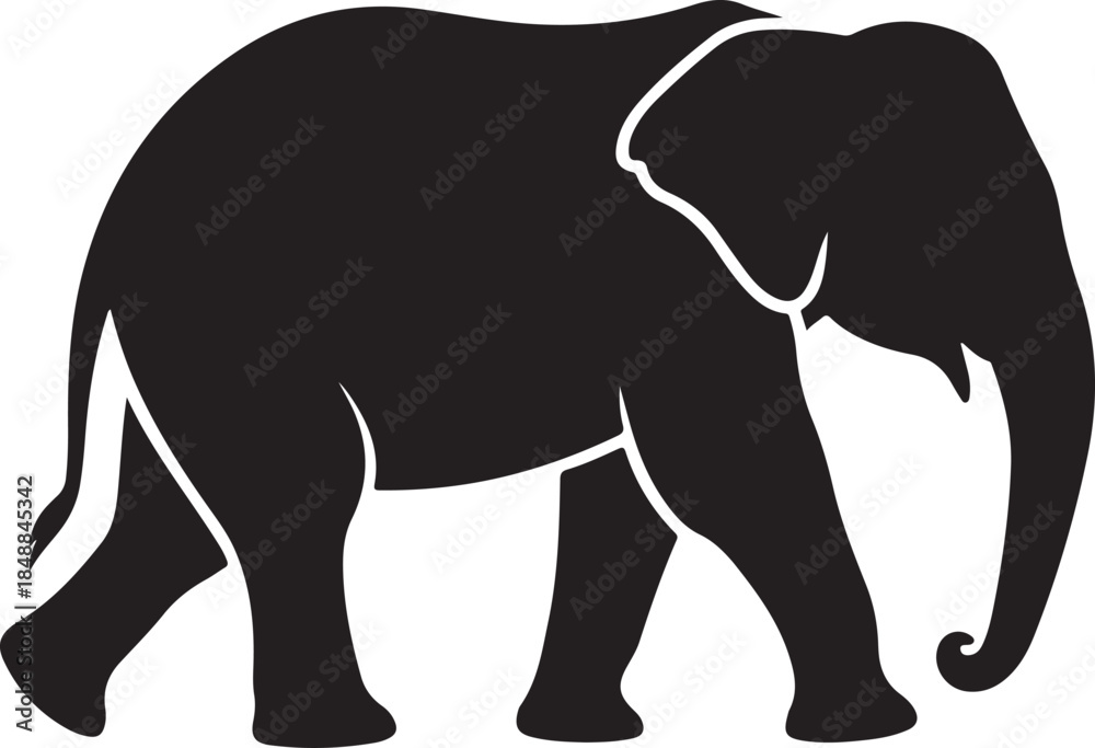 Fototapeta premium Elephant Silhouette – Walking Elephant Black Vector Silhouette”