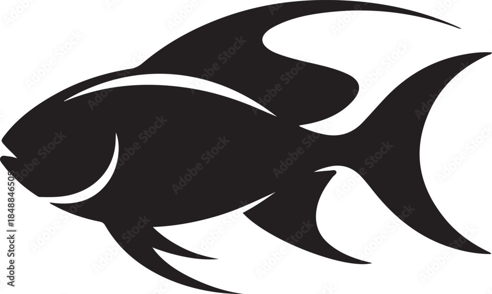 Obraz premium Fish Silhouette – Schooling Fish Vector Silhouette Black on White