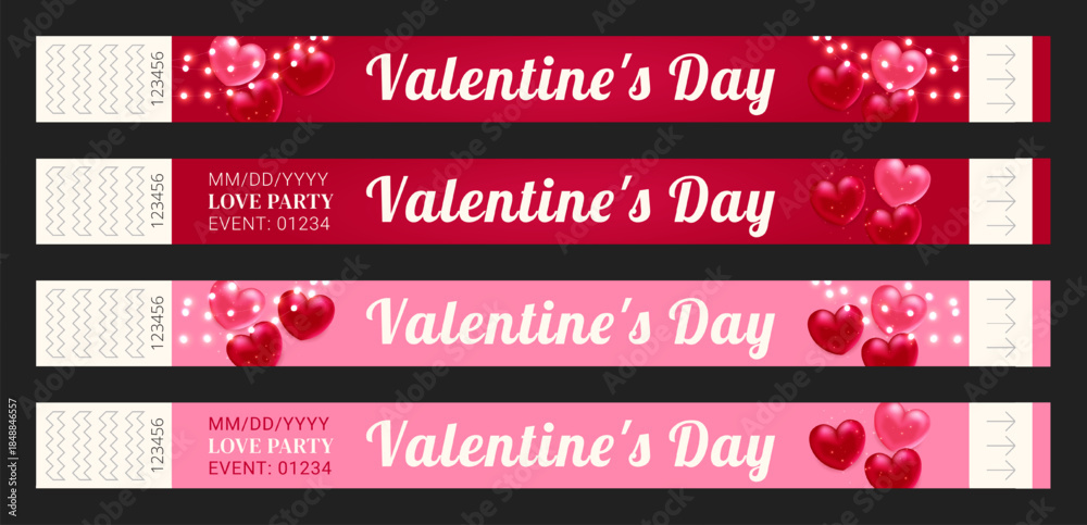 Obraz premium Valentine’s Day event wristband. Vector template