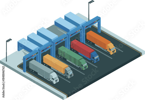 Isometric Toll Gate Booths for Trucks and Commercial Transport Logistics System