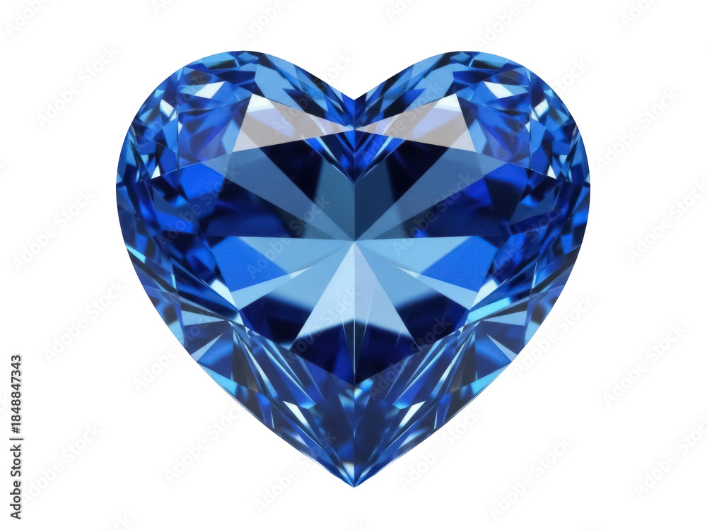 Fototapeta premium Isolated Heart Shaped Sapphire Jewel, Royal Blue Precious Gemstone Cut with Many Facets