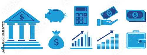 Bank and Finance Icons Vector – Money, Savings, Investment, Business Growth Symbols