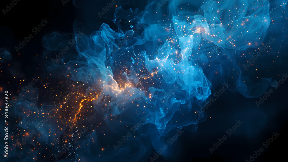 Obraz premium Abstract Cosmic Nebula Swirls with Glowing Particles Deep Space Sci Fi Background overlay