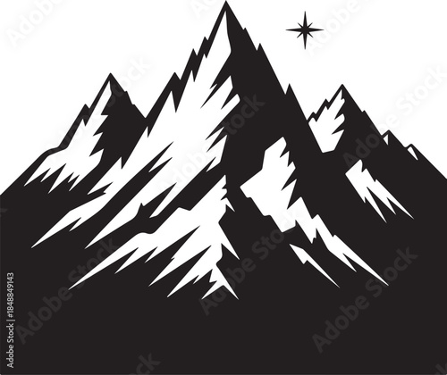 “Mountain Peaks Silhouette – Rugged Mountain Black Vector on White
