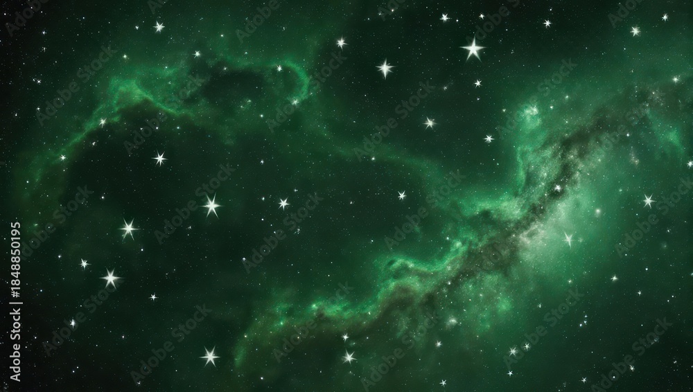 Fototapeta premium Emerald Nebula - A Cosmic Tapestry of Stars and Green Hues.
