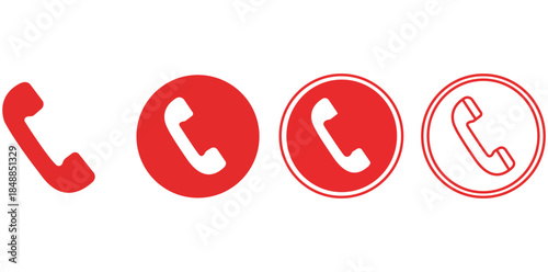 Communication Icon Set A vibrant collection of red phone icons, each conveying a different visual style, designed for use in digital interfaces and graphical elements.