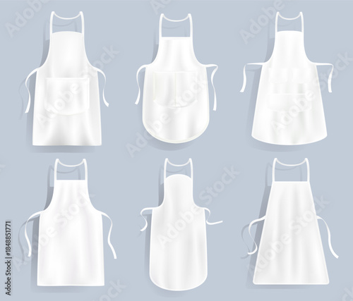 Blank white aprons set. Chef outfit uniform.  Mockup of restaurant kitchen apron. 