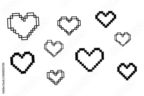 Pixel art heart shapes
