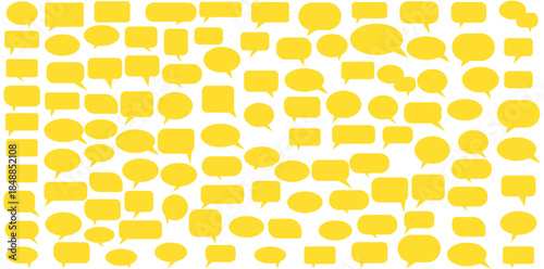 Echoes in the Digital Space A vibrant, geometric array of speech bubbles cascades across the canvas.