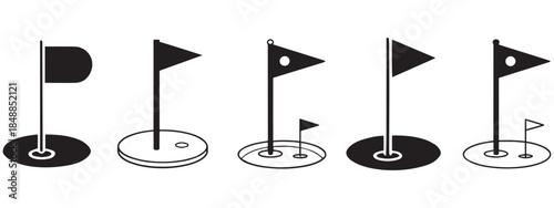Golf Flag Icons Vector – Hole Marker, Sport Symbol, Course Target Design Set
