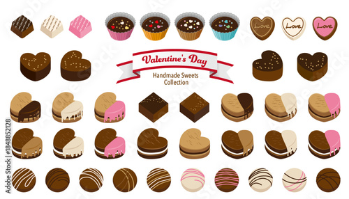 手作りチョコレートとお菓子のイラストレーションセット。