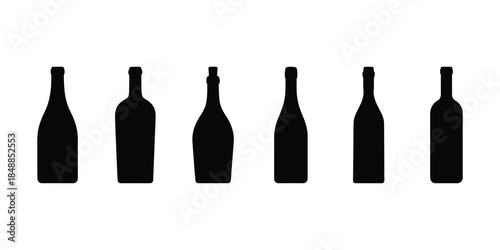 Vector wine bottle silhouettes icons set isolated on white background