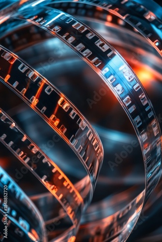 A vibrant film strip spinning in an abstract motion blur.