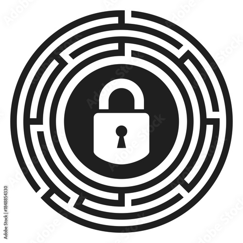Escape room icon with labyrinth and padlock