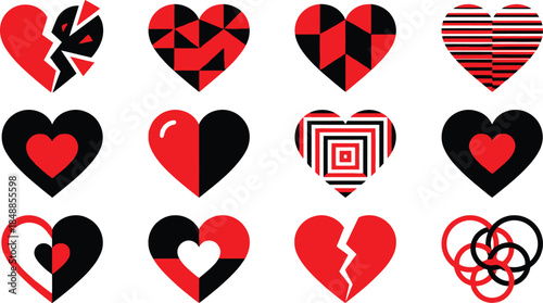 A captivating collection of diverse red and black heart icons, symbolizing various emotions