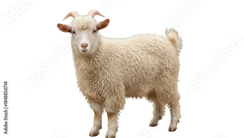 Isolated Angora Goat Posing in Studio Light for Portraits or Stock Photos with Curly Fleece