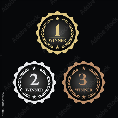 Luxury Gold, Silver, and Bronze Award Seal Icons - 1st, 2nd, and 3rd Place Winner Labels