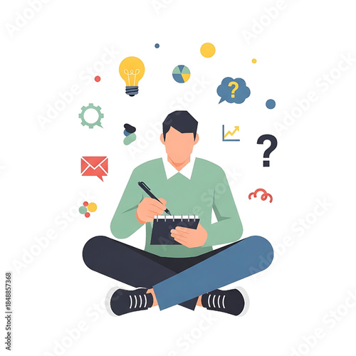 Man generating ideas creative thinking problem solving business strategy planning concept