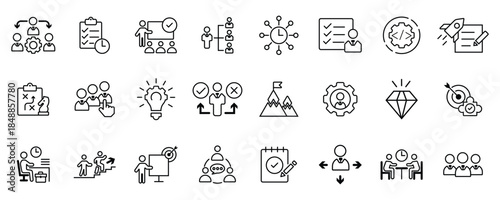 Business strategy outline icon collection with editable stroke for web