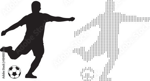 Dynamic Silhouette and Pixelated Representation of a Soccer Player Kicking a Ball