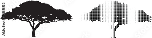 Silhouette and Pixelated Representation of an Acacia Tree