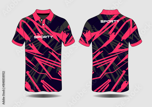 Sporty Graphic Polo Shirt Design with Bold Patterns and Vivid Colors