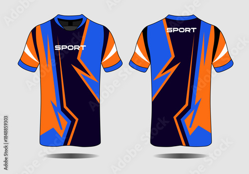 Dynamic Sports Jersey Design with Bold Colors and Geometric Patterns