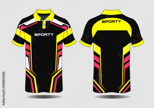Vibrant Sporty Polo Shirt Design with Bold Colors and Modern Graphics