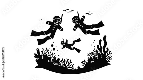 Diverse group enjoys snorkeling adventure exploring vibrant coral reef teeming with marine life