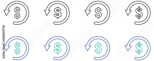 Refund and cashback symbols set with hand receiving money return and return on investment concepts for digital payments and e-commerce.