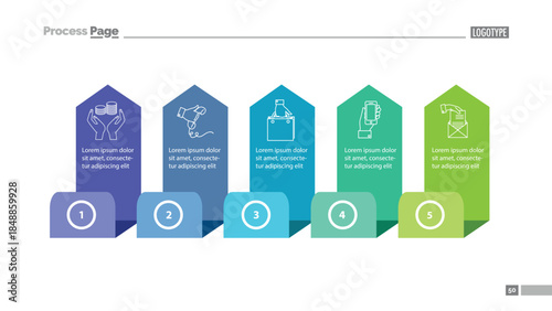 Five step process chart slide template