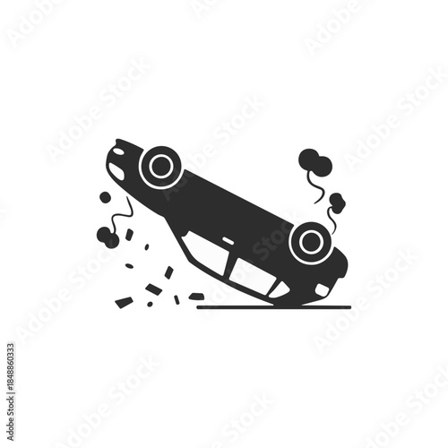 Rolled over car accident icon logo flat vector design
