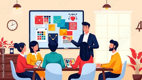 Collaborative team planning session organizing ideas and tasks in a modern office