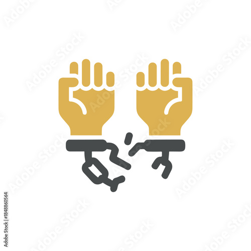Broken handcuff, Freedom icon logo flat vector design