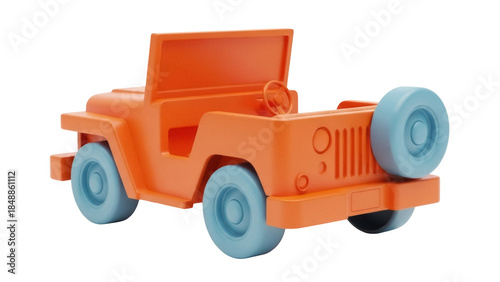 Isolated orange and blue toy car for children, a fun plaything for creative playtime, indoors