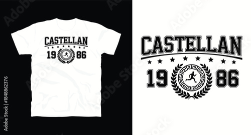 Castellan 1986 sports themed t-shirt design with runner and laurel wreath