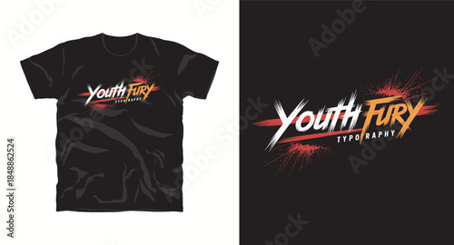 Youth fury typography t-shirt design with dynamic brush strokes and splatter effect