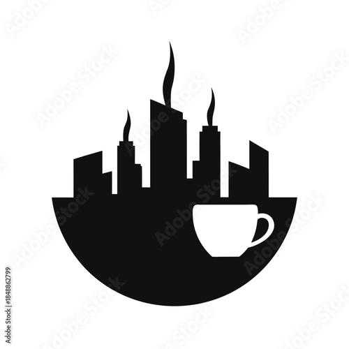 Creative Coffee Cup Design Blending City Skyline Concept And Modern Urban Life Line Art Vector illustration