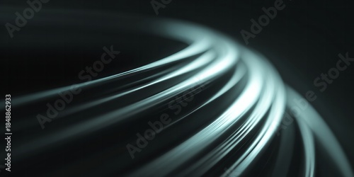 Smooth, curving ribbons of light flow across a dark, abstract background